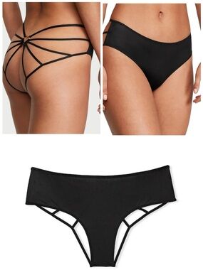 Victoria’s Secret Very Sexy Strappy Back Panty Black Heart Hardware Cheeky NWT L